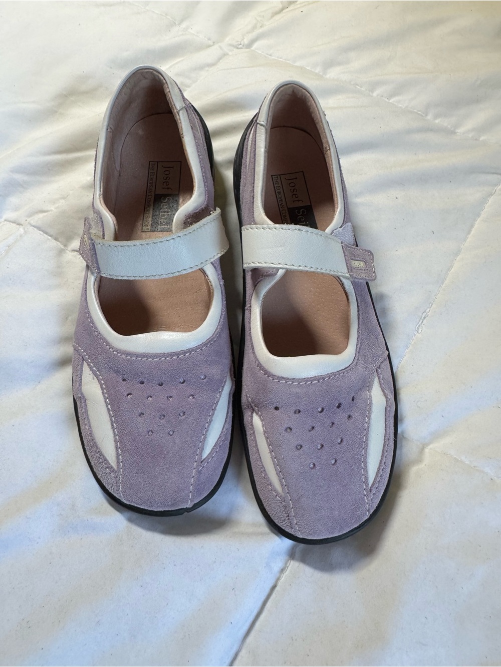 Josef Seibel Kids Lavender and White Mary Jane Comfort Shoes